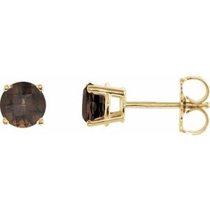 14K Yellow 5 mm Natural Smoky Quartz Stud Earrings