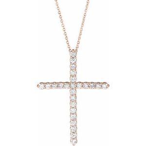 14K Rose 1 CTW Natural Diamond Cross 16-18" Necklace