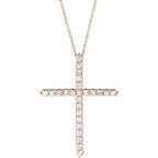 14K Rose 1 CTW Lab-Grown Diamond Cross 16-18" Necklace