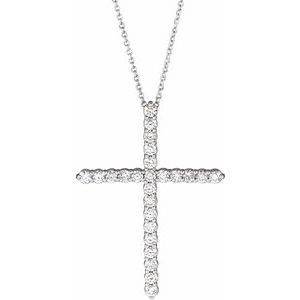 14K White 1 CTW Natural Diamond Cross 16-18" Necklace