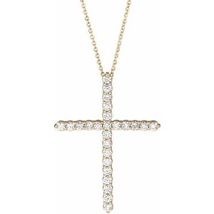 14K Yellow 1 CTW Natural Diamond Cross 16-18" Necklace