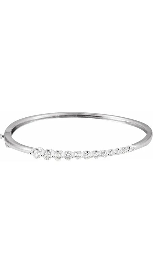 14K White Gold 1 CTW Natural Diamond Journey Hinged Bangle Bracelet