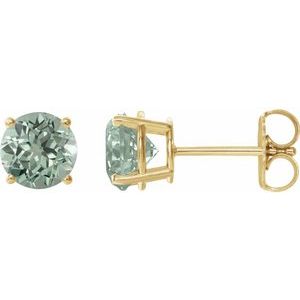 14K Yellow 8 mm Lab-Grown Green Sapphire Stud Earrings