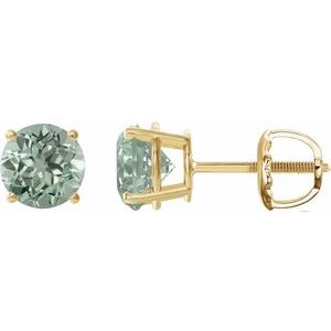 14K Yellow 8 mm Lab-Grown Green Sapphire Stud Earrings