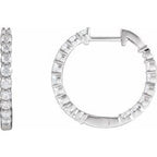 14K White 1 CTW Natural Diamond Inside-Outside Hinged 19.3 mm Hoop Earrings