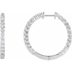14K White 3 CTW Lab-Grown Diamond Inside-Outside Hinged 30 mm Hoop Earrings