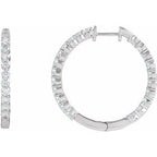14K White 3 CTW Natural Diamond Inside-Outside Hinged 30 mm Hoop Earrings
