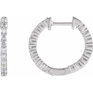 14K White 3/4 CTW Lab-Grown Diamond Inside-Outside Hinged 17.2 mm Hoop Earrings