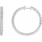 14K White 5 CTW Lab-Grown Diamond Inside-Outside Hinged 37.8 mm Hoop Earrings