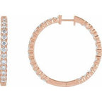 14K Rose 5 CTW Natural Diamond Inside-Outside Hinged 37.8 mm Hoop Earrings