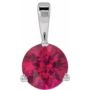 14K White Lab-Grown Ruby Pendant