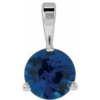 14K White Lab-Grown Blue Sapphire Pendant