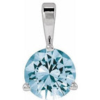 14K White Lab-Grown Aqua Sapphire Pendant