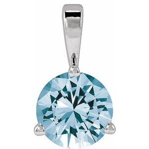 14K White Lab-Grown Aqua Sapphire Pendant