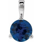 14K White Lab-Grown Blue Sapphire Pendant