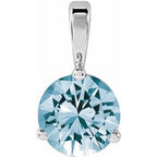 14K White Lab-Grown Aqua Sapphire Pendant
