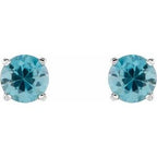 Platinum 6 mm Natural Blue Zircon Stud Earrings