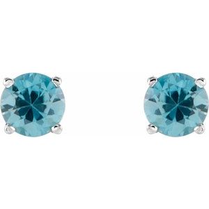 14K White 6 mm Natural Blue Zircon Stud Earrings