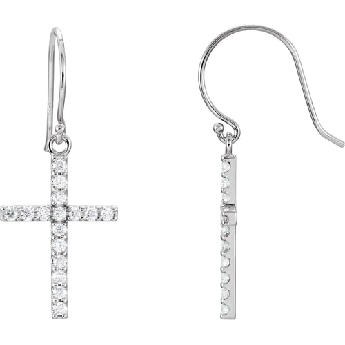 14K White 1/2 CTW Natural Diamond Cross Earrings