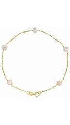 14K Yellow Cultured White Freshwater Pearl 5-Station Bracelet