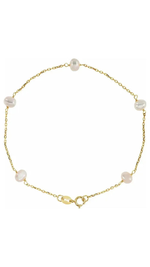 14K Yellow Cultured White Freshwater Pearl 5-Station Bracelet