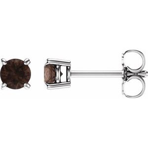 14K White 4 mm Natural Smoky Quartz Stud Earrings