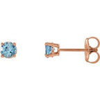 14K Rose 4 mm Natural Aquamarine Stud Earrings