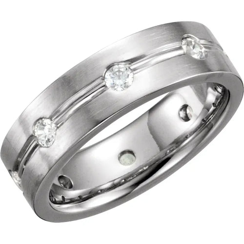 14K White 1/2 CTW Natural Diamond Grooved 6 mm Band Size 11