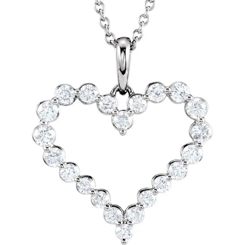 14K White Gold 1 CTW Natural Diamond Heart Necklace