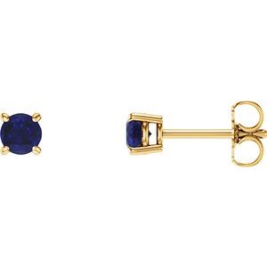 14K Yellow 4 mm Natural Blue Sapphire Stud Earrings