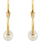 14K Yellow Cultured White Freshwater Pearl Youth Huggie Earrings