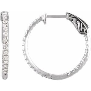 Sterling Silver Imitation White Cubic Zirconia Inside-Outside 23 mm Hinged Hoop Earrings
