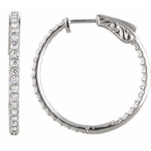 Sterling Silver Imitation White Cubic Zirconia Inside-Outside 26.5 mm Hinged Hoop Earrings