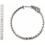 Sterling Silver Imitation White Cubic Zirconia Inside-Outside 34.5 mm Hinged Hoop Earrings
