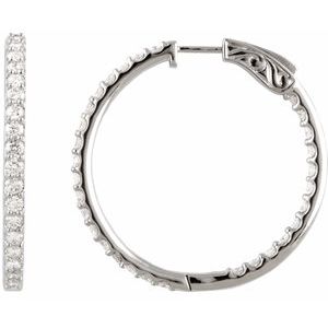 Sterling Silver Imitation White Cubic Zirconia Inside-Outside 34.5 mm Hinged Hoop Earrings