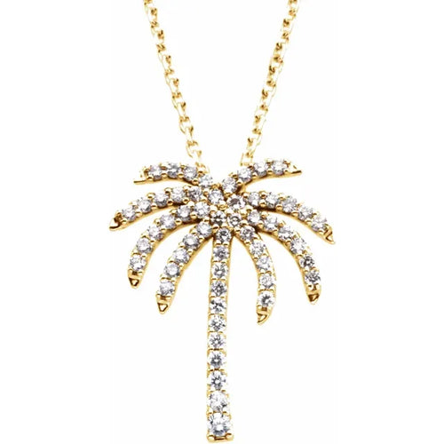 14K Yellow 1/4 CTW Natural Diamond Palm Tree 16" Necklace