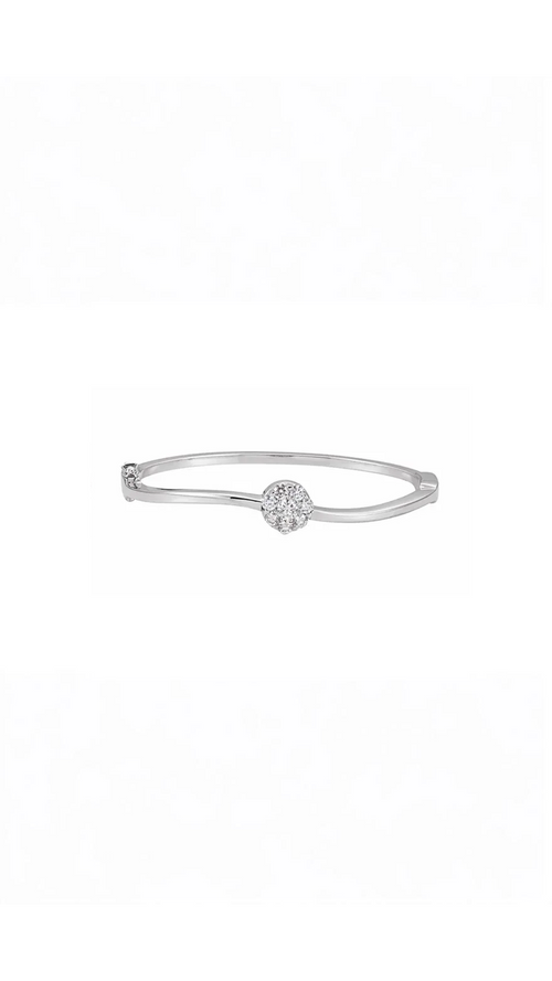 14K White Gold 1 CTW Natural Diamond Cluster Bangle Bracelet