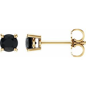 14K Yellow 4 mm Natural Black Onyx Stud Earrings