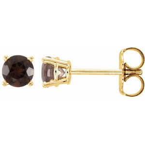 14K Yellow 4 mm Natural Smoky Quartz Stud Earrings