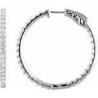 14K White 5 CTW Natural Diamond Inside-Outside 41.5 mm Hinged Hoop Earrings