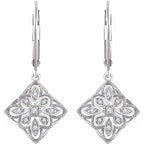 14K White 1/10 CTW Natural Diamond Granulated Filigree Earrings