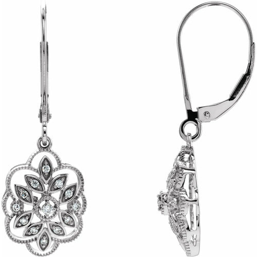 14K White 1/6 CTW Natural Diamond Granulated Filigree Earrings
