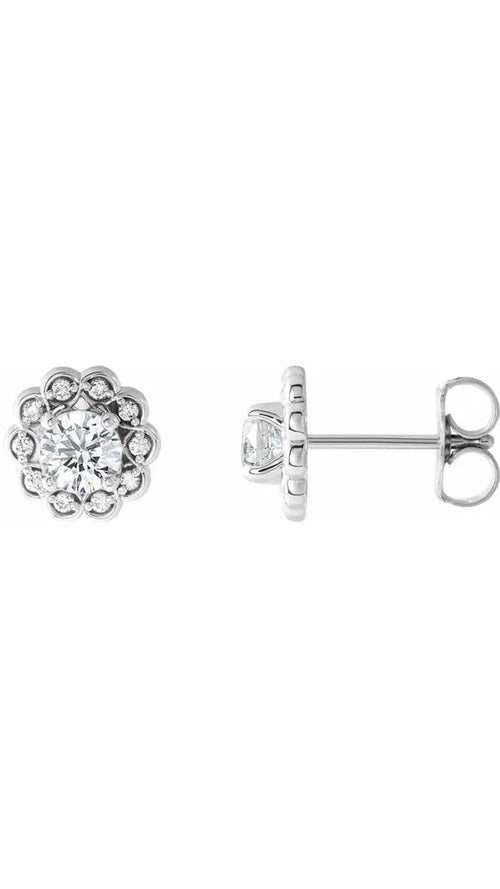 14K White Gold 5/8 CTW Natural Diamond Halo-Style Stud Earrings