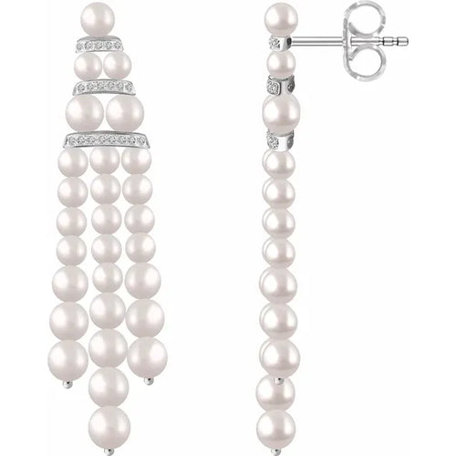 14K White Cultured White Freshwater Pearl & 1/4 CTW Natural Diamond Earrings