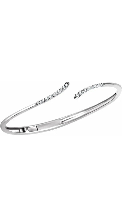 14K White 1/4 CTW Natural Diamond Bypass Hinged Cuff Bracelet