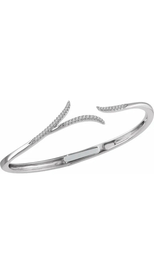 14K White 1/4 CTW Natural Diamond Hinged Cuff Bracelet