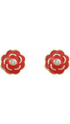 10K Yellow .01 CTW Natural Diamond Enamel Flower Earrings