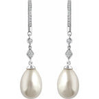 14K White Cultured White Freshwater Pearl & 1/6 CTW Natural Diamond Earrings