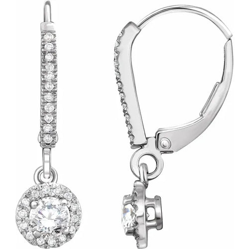 14K White 5/8 CTW Natural Diamond Halo-Style Lever Back Earrings