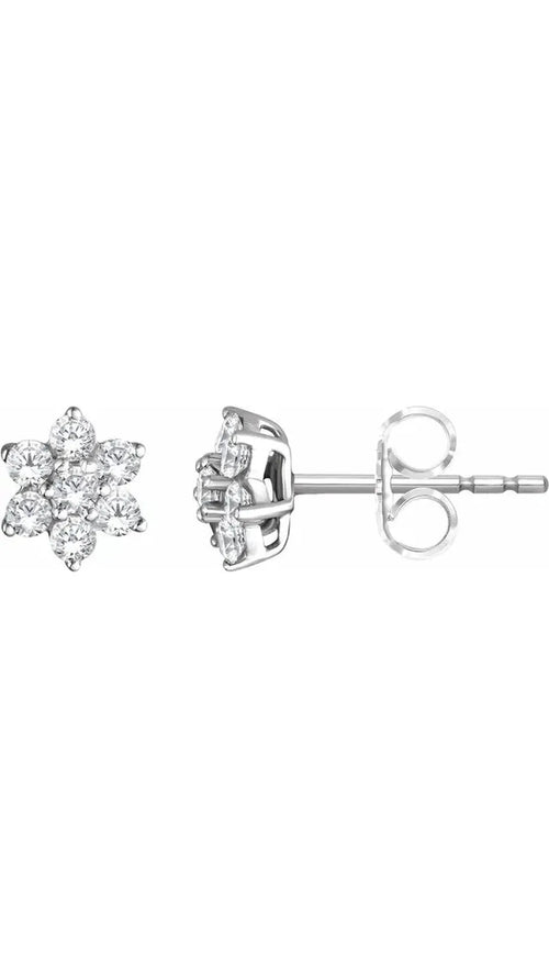 14K White 3/8 CTW Natural Diamond Flower Earrings